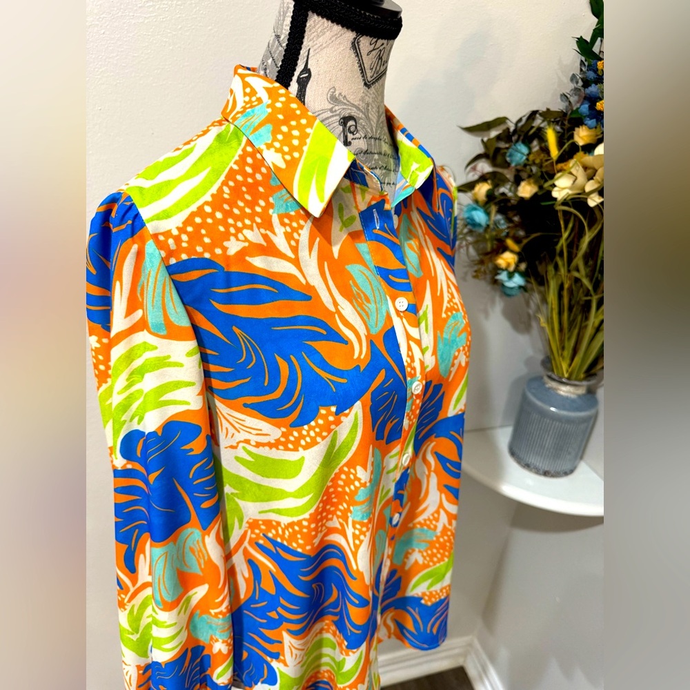 Flying Tomato Multicolor Abstract Print Button-Up Blouse - Picture 6 of 9